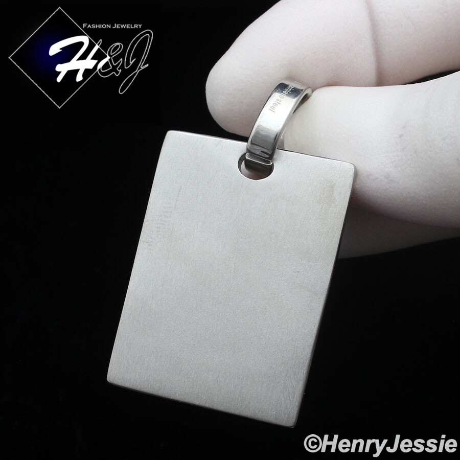 MEN’s Stainless Steel Silver Icy Bling CZ Blue Eye Dog Tag Pendant*P136