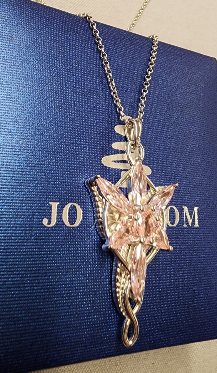 JO WISDOM Pink Cubic Zirconia Arwen Evenstar Necklace 17.5″+1″ Sterling Silver