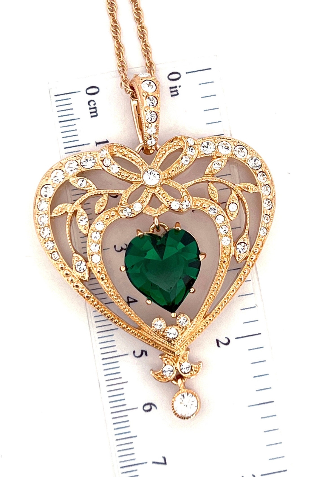 May Birthstone Gold Plated Metal Necklace Set With Heart Shaped Emerald Crystal