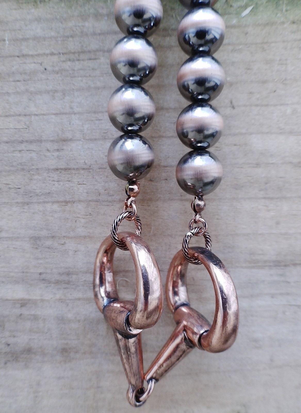 Snaffle Bit Pendant Necklace | Navajo-Style Pearl Beads | Bronze Rodeo Jewelry