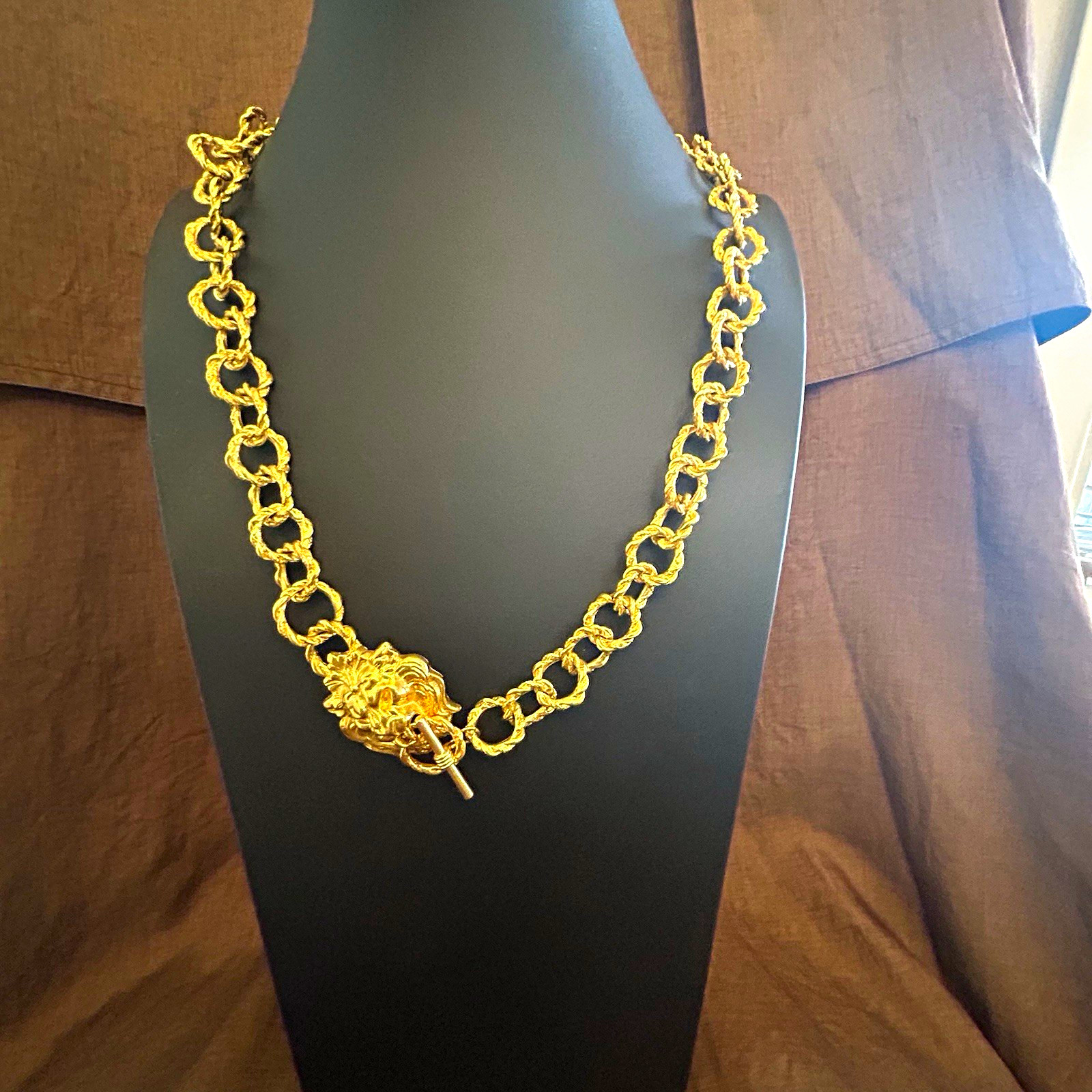 Gold Tone Chunky Rolo Chain Statement Necklace, Toggle Closure
