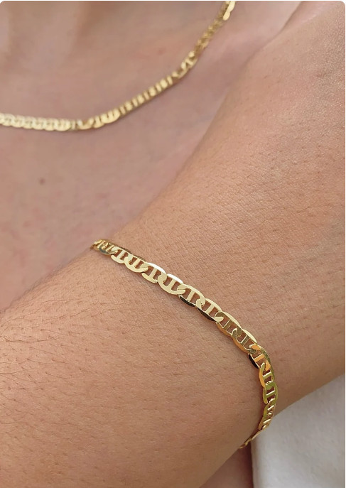 14K Gold Mariner Chain Necklace Bracelet Set 20in 7.5in Men Women Cadena Mariner