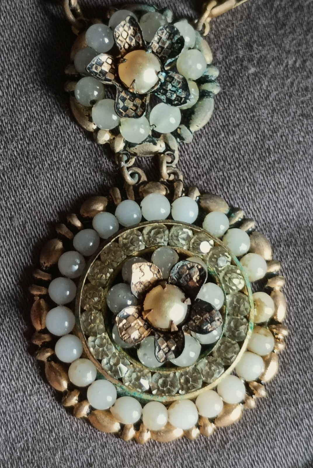 DESIGNER INSPIRED GOLD TONE METAL BEAD & RHINESTONE PENDANT CHAIN NECKLACE