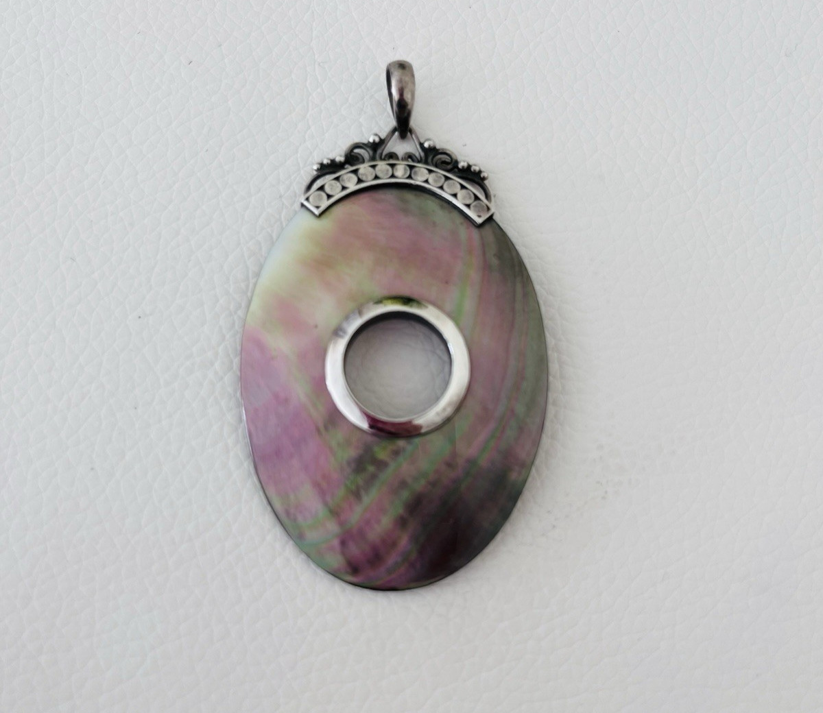 Mother Of Pearl Pendant Donut Cutout Abalone Shell 925 Sterling Silver Italian