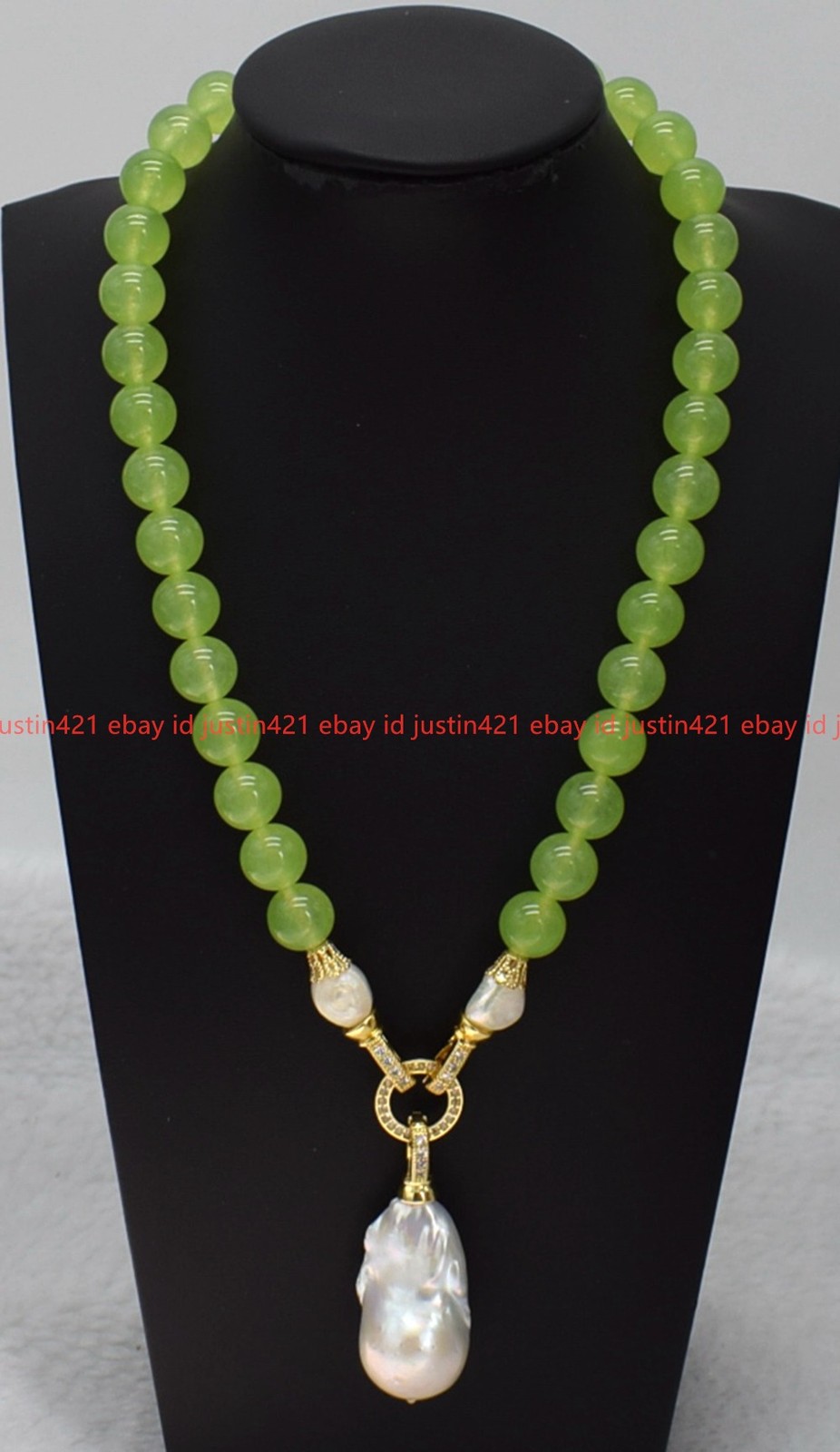 Natural 6/8/10/12mm Green Olivine White Baroque Pearl Pendant Necklace 16-32in