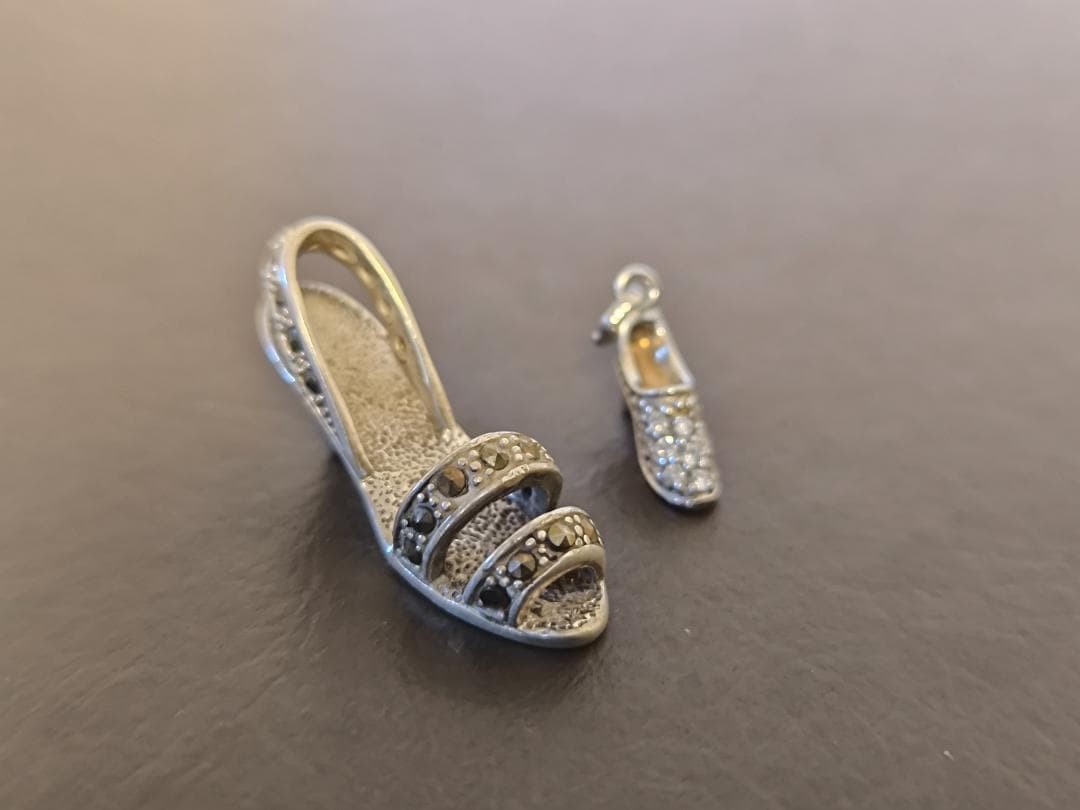 2 Vintage 925 Sterling Silver High Heels Shoes Pendant Top