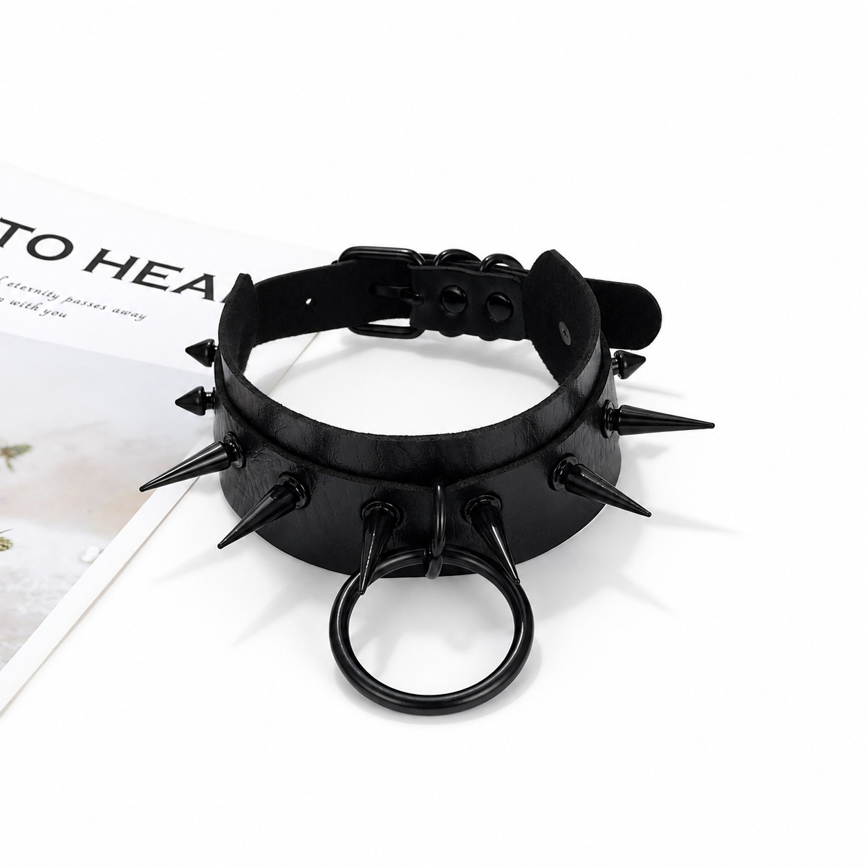Punk Rocker PU Leather Spike Studded Choker Necklace for Women Adjustable Collar