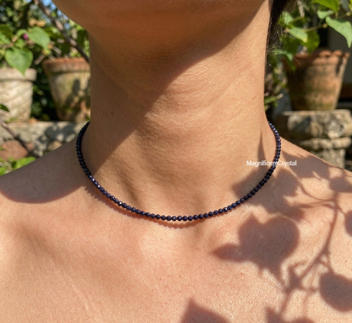 Genuine Blue Goldstone Choker Healing Spiritual Manifestation Crystal Women Gift