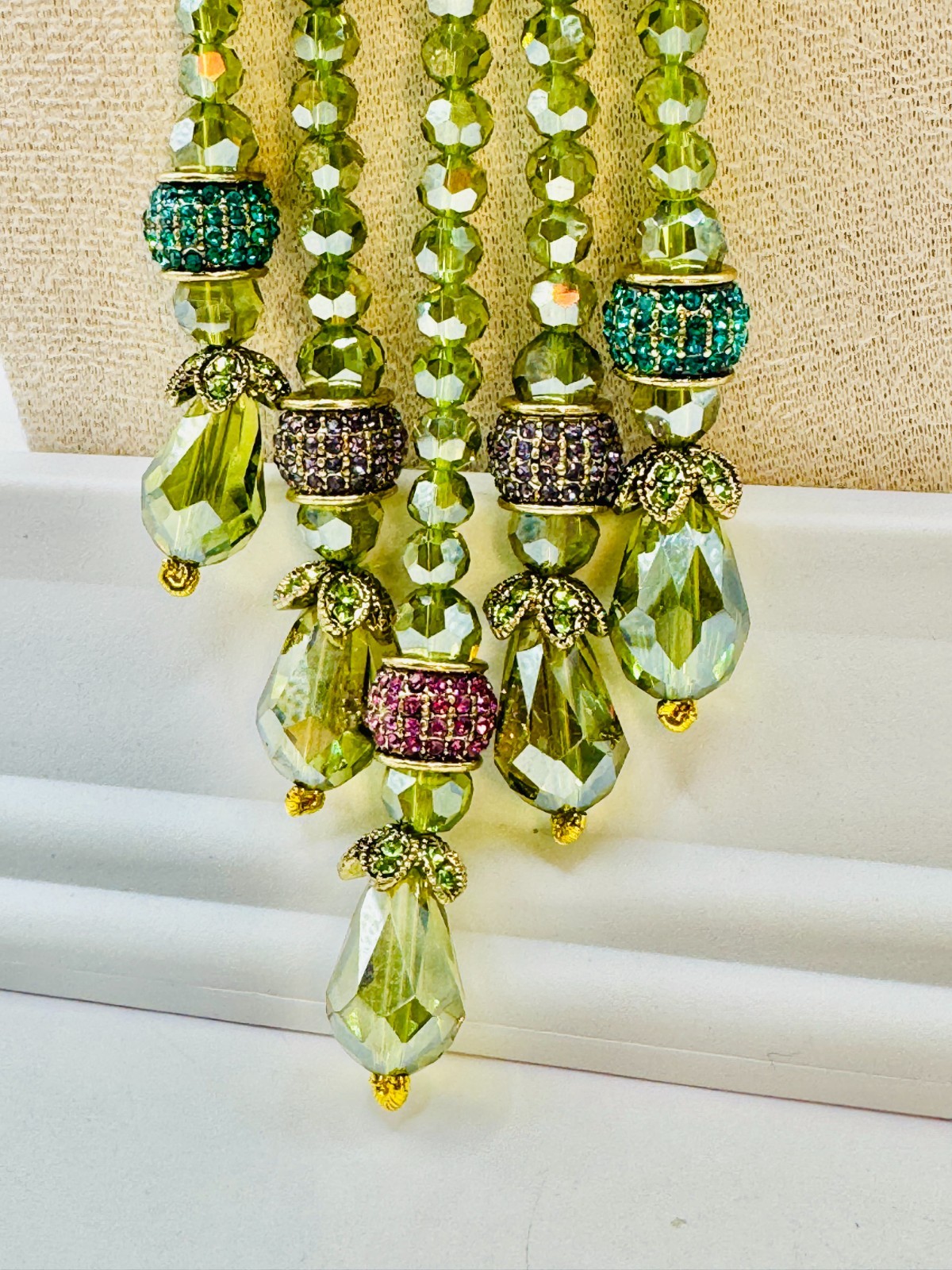 HEIDI DAUS Swarovski’s Peridot Crystal Beads Statement Necklace “Cala Lilly” NIP