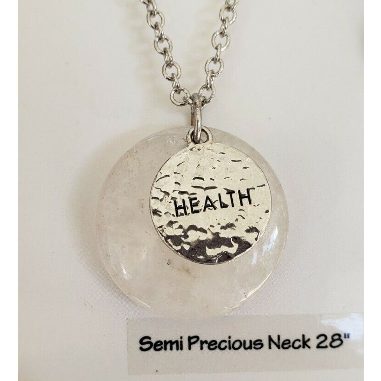 Crystal Health Semi Precious Real Quartz Stone, 28″ Silver Tone Chain, NWT