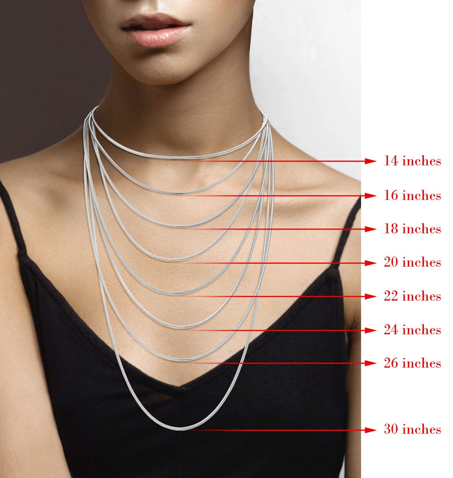 Miabella 925 Sterling Silver Italian 1.5Mm 2Mm 2.5Mm Round Snake Chain Necklace