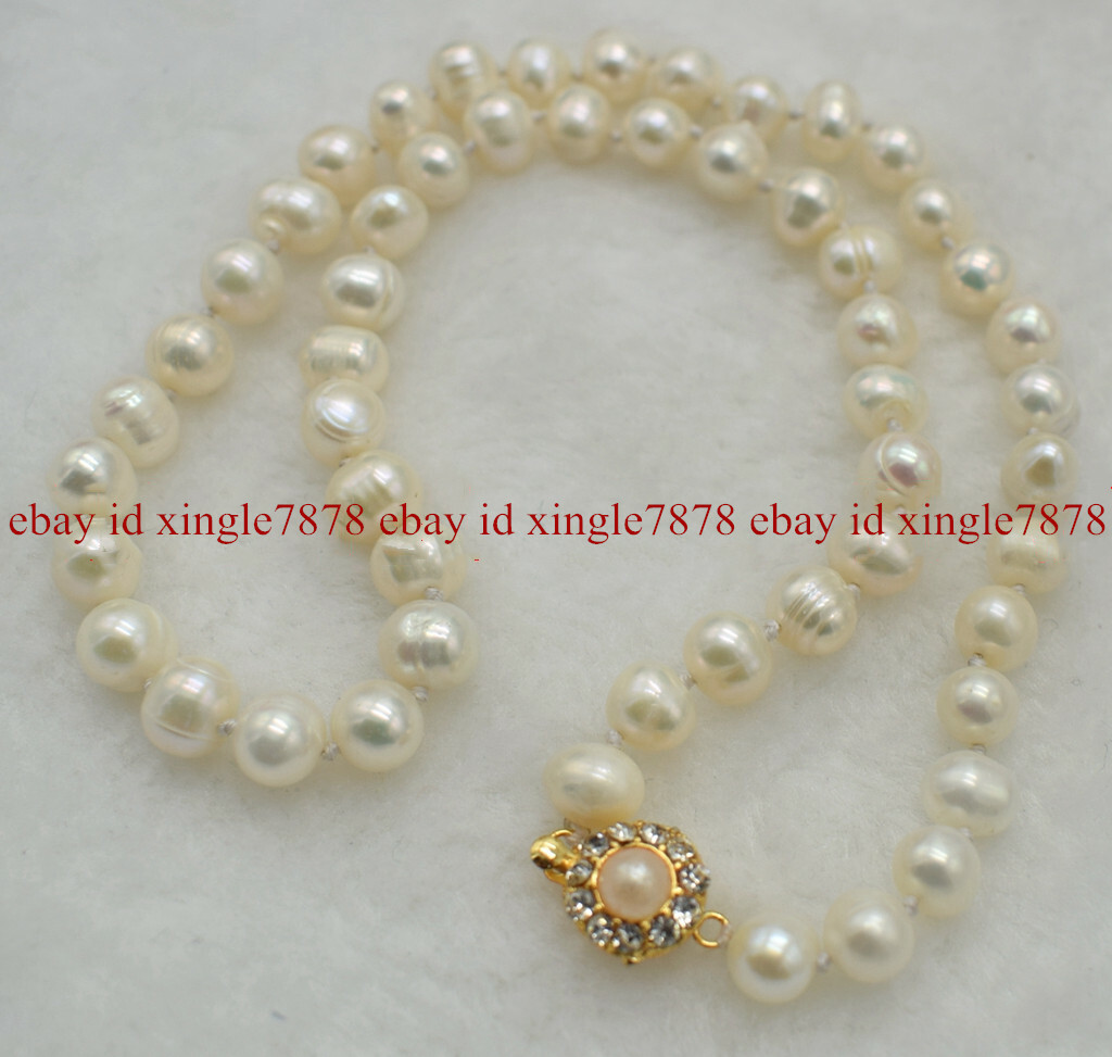 Natural 7-8mm White Real Freshwater Pearl Necklace 20″