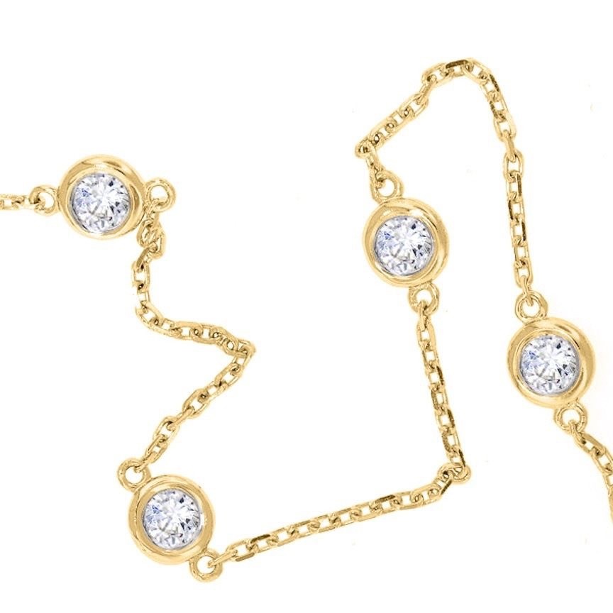 1 TCW Diamond By The Yard 100% Natural 10 Station Necklace 14k Yellow 16″G/VS2