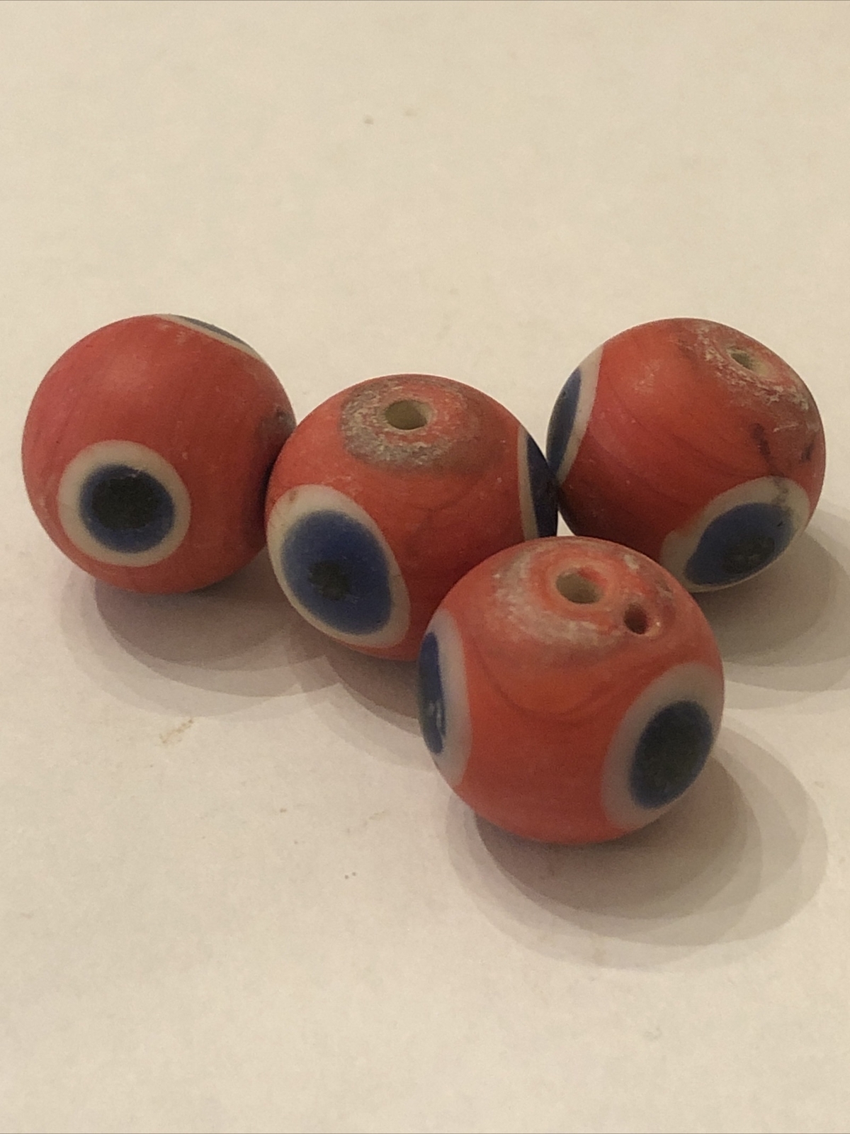 Lot of Four Beads Large Vintage 17mm 4 Color Focal “Eye” Glass Trade Bead