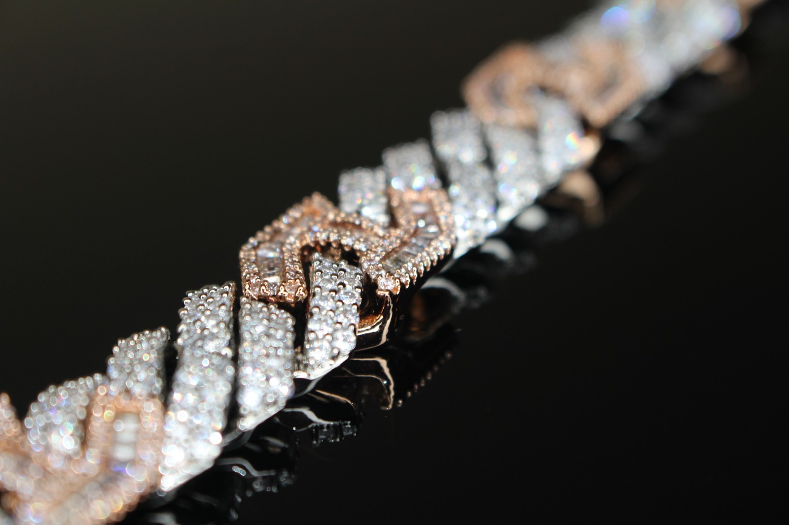 14k STAMPED 14mm FIGARUCCI Two-Tone Rose Gold Chain 80.7ct Lab Sim VVS1 Diamond