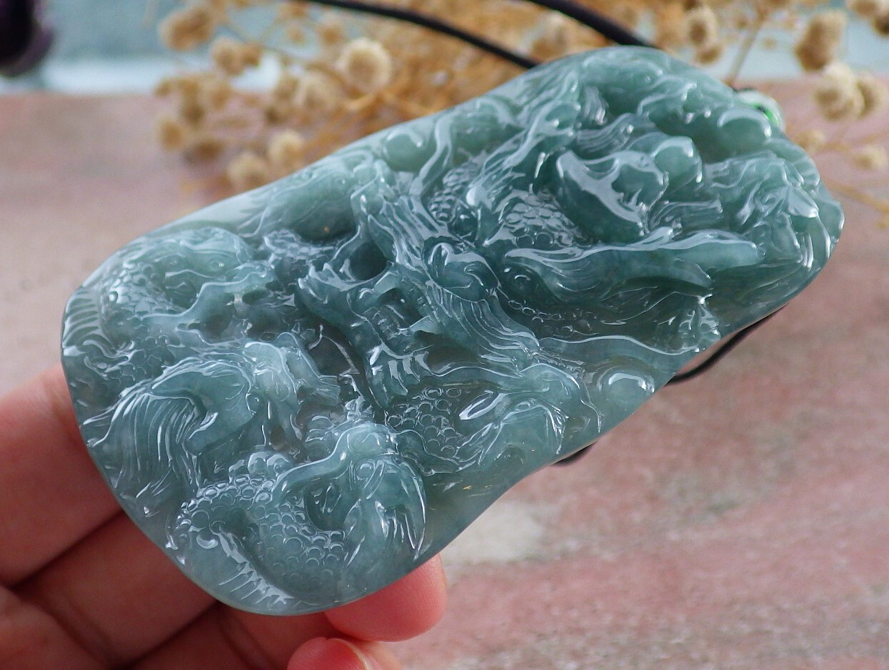 Certified Icy Green Burma 100% Natural A Jade jadeite Pendant 9 Dragon 九龙 676682