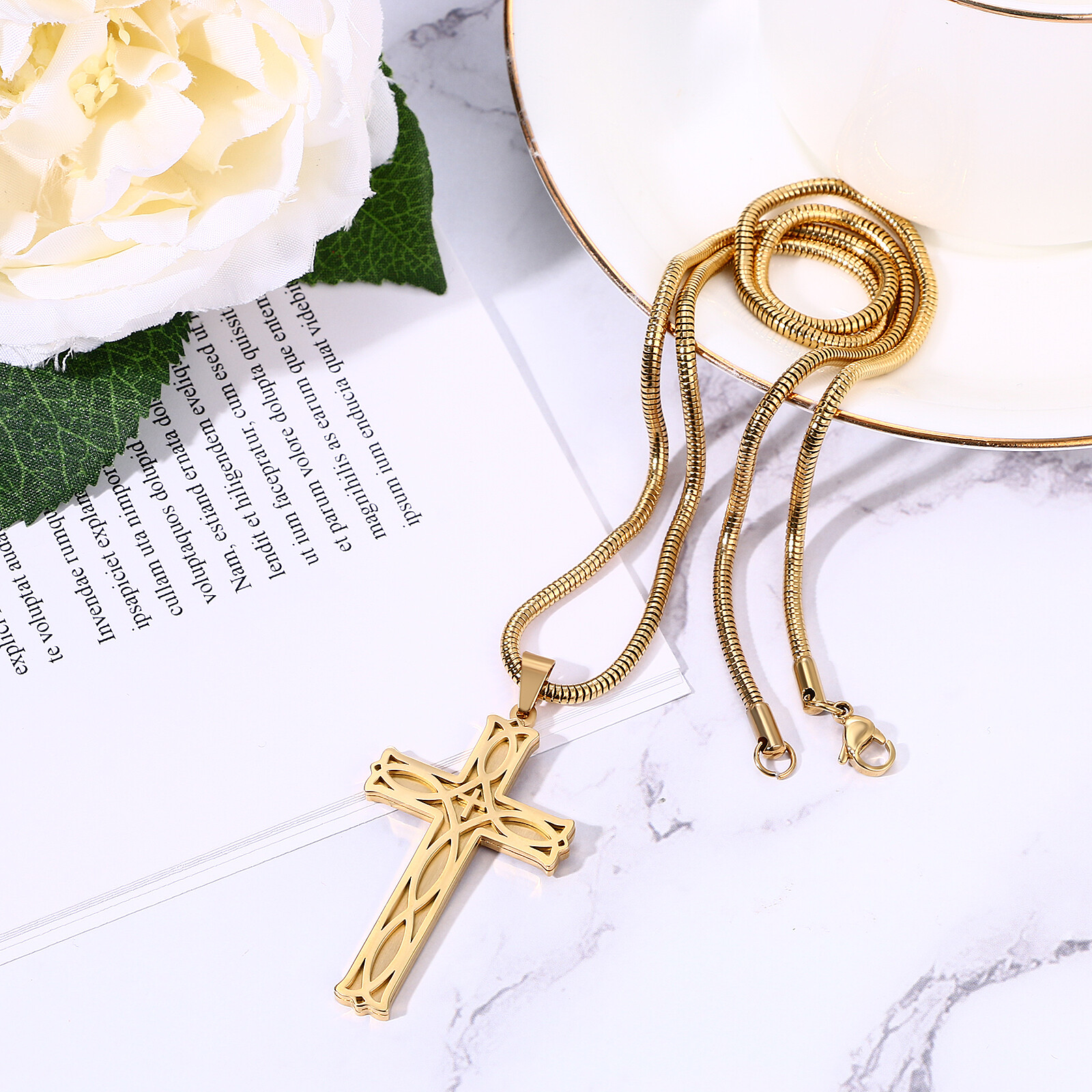 Mens Boys Celtic Knot Cross Crucifix Stainless Steel Pendant Necklace Chain 22in