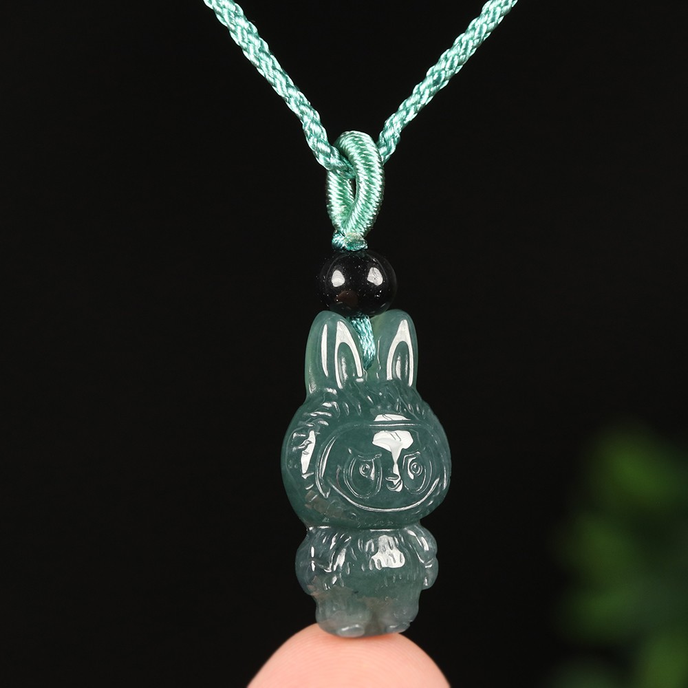 Certified Grade A Green 100% Natural Icy Burma Jadeite Jade Pendant Cartoon 1988