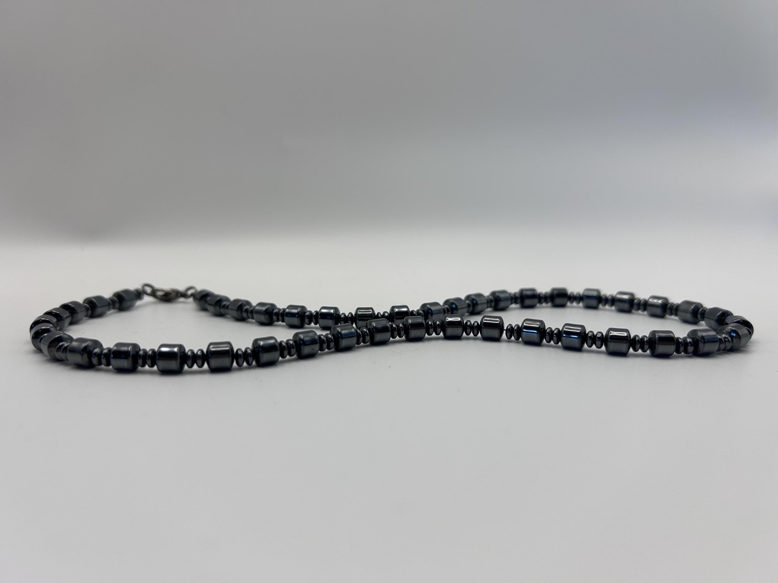 Necklace Gray Hematite Beaded 18 Inch Gemstone Strand Lobster Clasp Jewelry