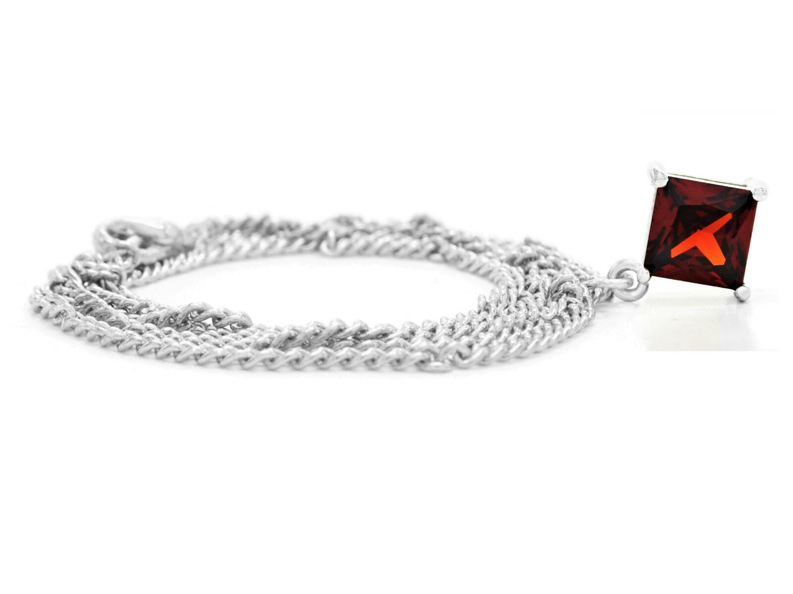 Authentic white gold plated necklace drop red square gem pendant and gift box