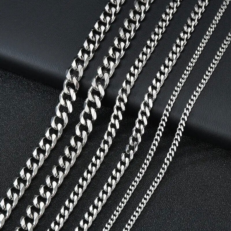Cuban Chain Mens Necklace Stainless Steel Silver Plated Mens Choker 3/5/7/9/11mm