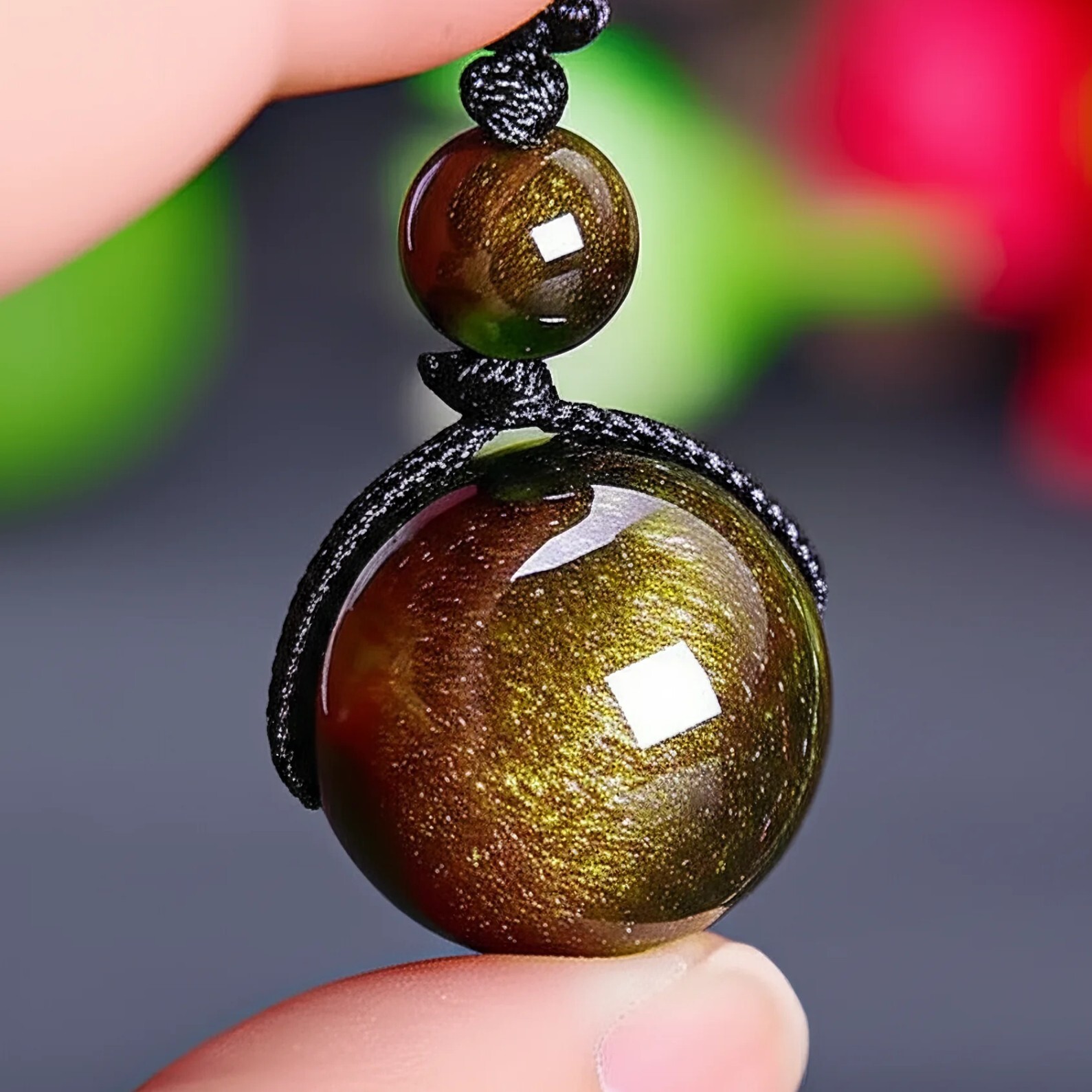 Natural Gold Sheen Obsidian Crystal Pendant Necklace Chakra Healing Reiki Amulet