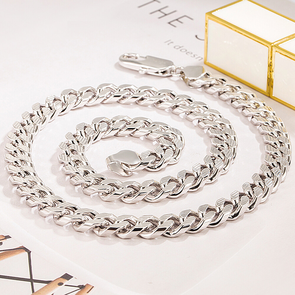 925 Sterling Silver Engraved Curb Chain Cuban Link Chain Necklace 10mm 18″-30″