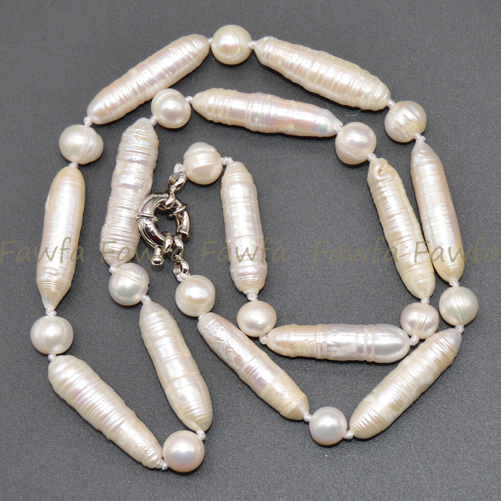 6x26mm Natural White Unique Biwa Freshwater Irregular Pearl Necklace 14-36”