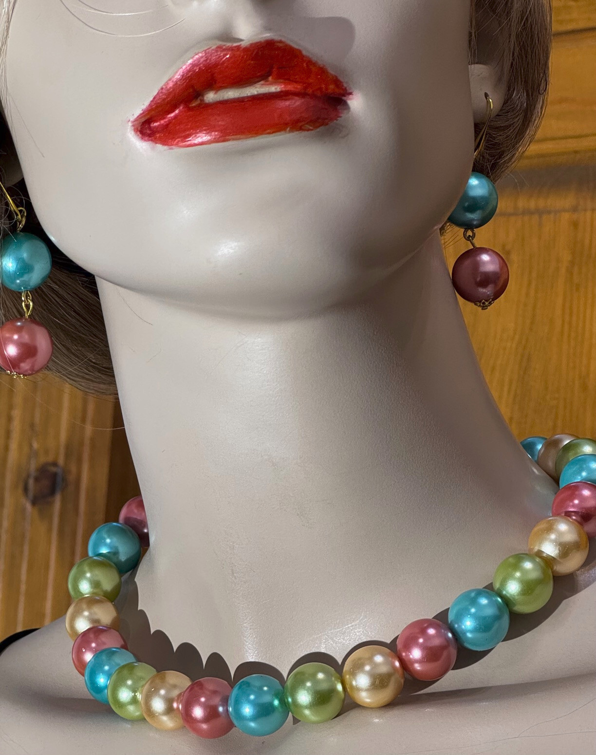 Pastel Color Glass Pearls Necklace/Earrings Set, Handmade in the USA