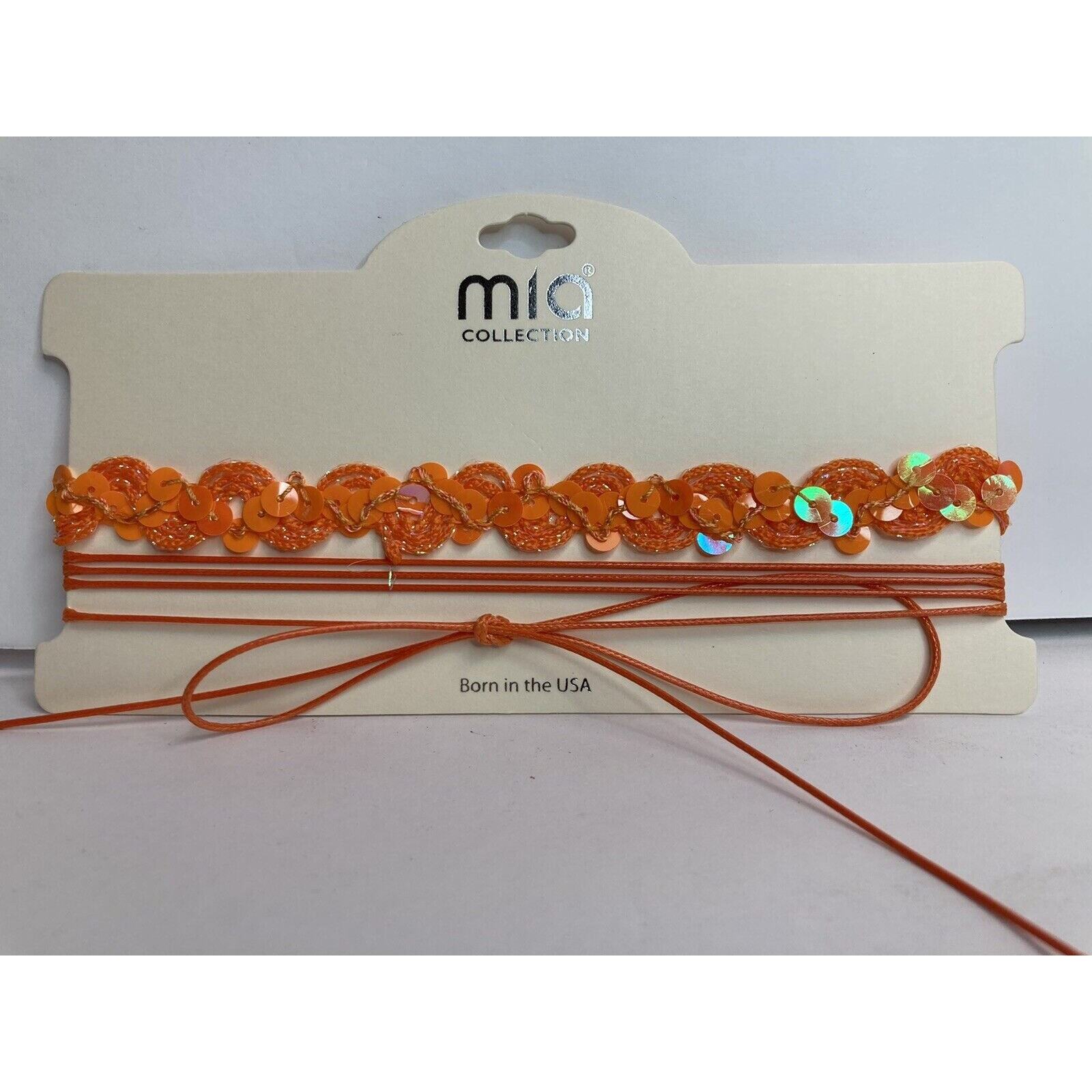 Mia Collection Orange Sequin Sparkles Braid Choker Necklace with Cording Ties