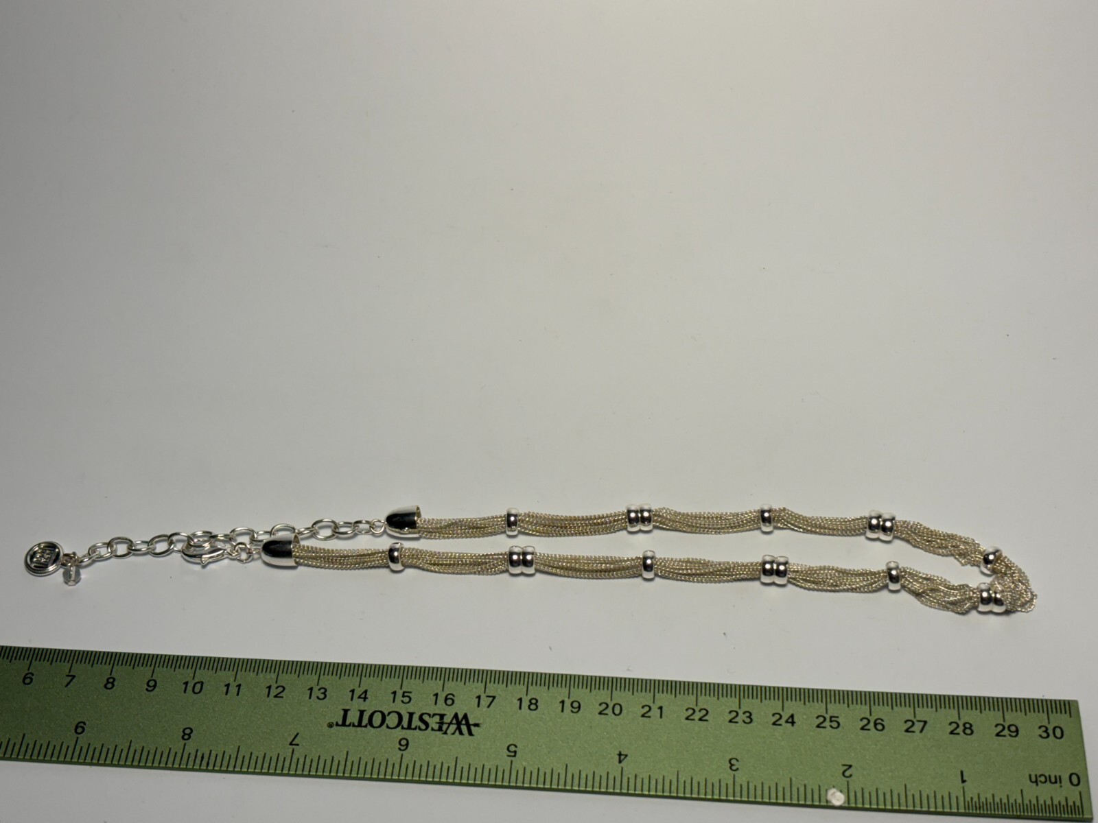 Choker Necklace Dana Buchman Silver Tone with Bead Signed 14 inch Adjustable