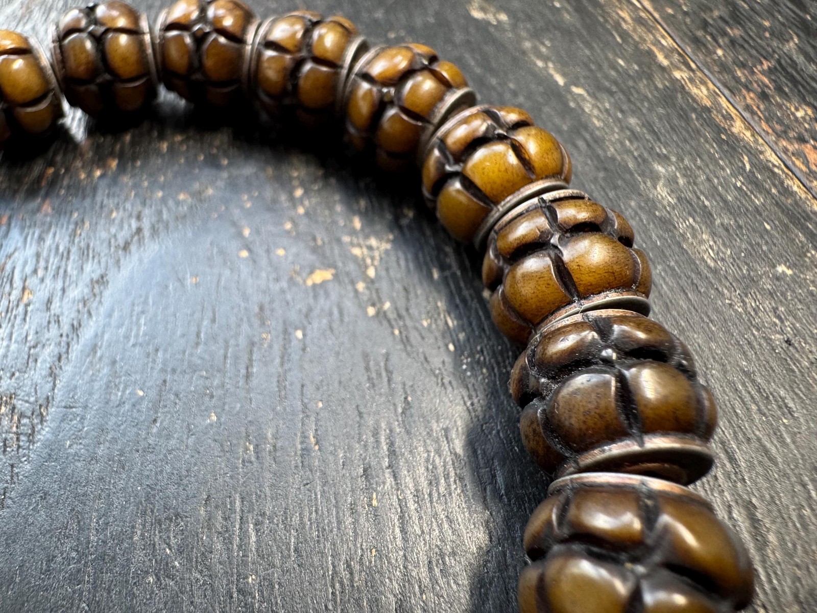 Tibetan Lotus Carved Yak Bone Adjustable Mala Bracelet | Handcrafted Buddhist J