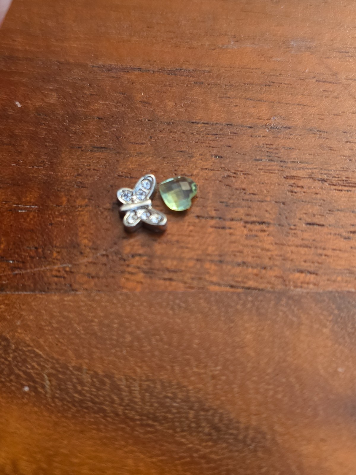 Origami Owl Locket Silver Modern Hinged Rhinestone Butterfly Charm Green Heart