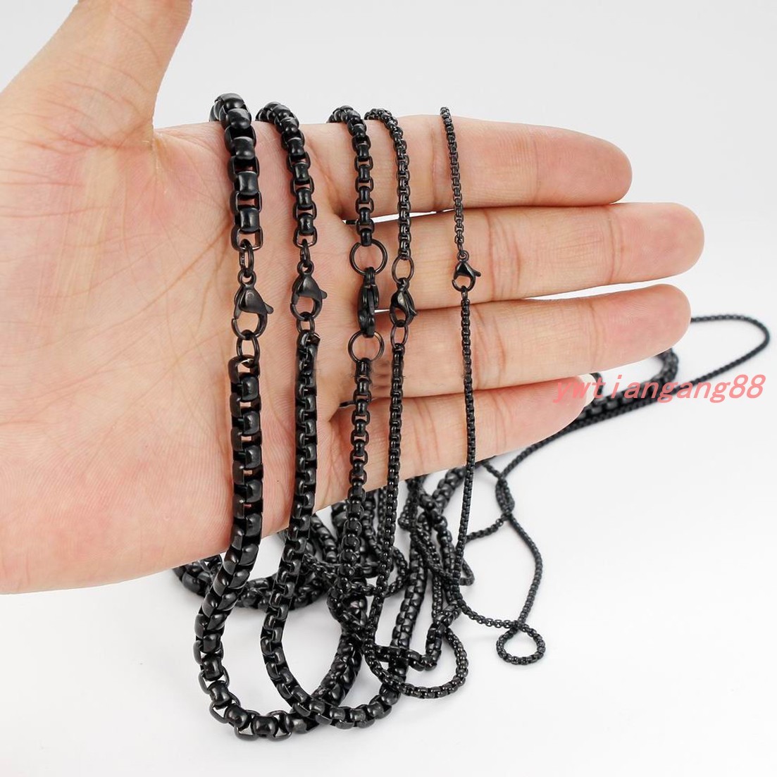 2/3/4/5mm MENS Chain Black Tone Round Box Link Stainless Steel Necklace Bracelet