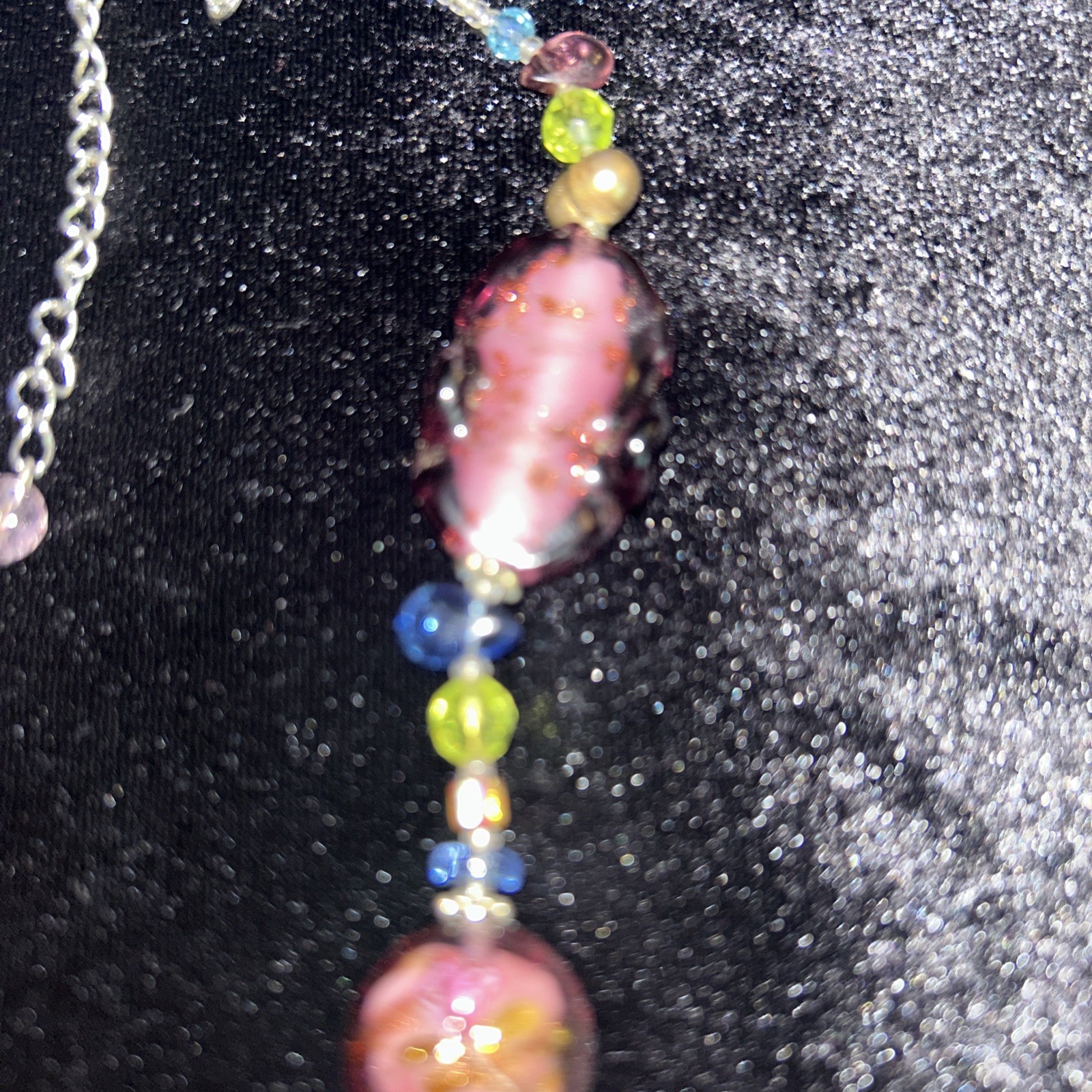 Premier Designs Purple Pink Multicolor Floral Art Glass Bead 17-20″ Necklace