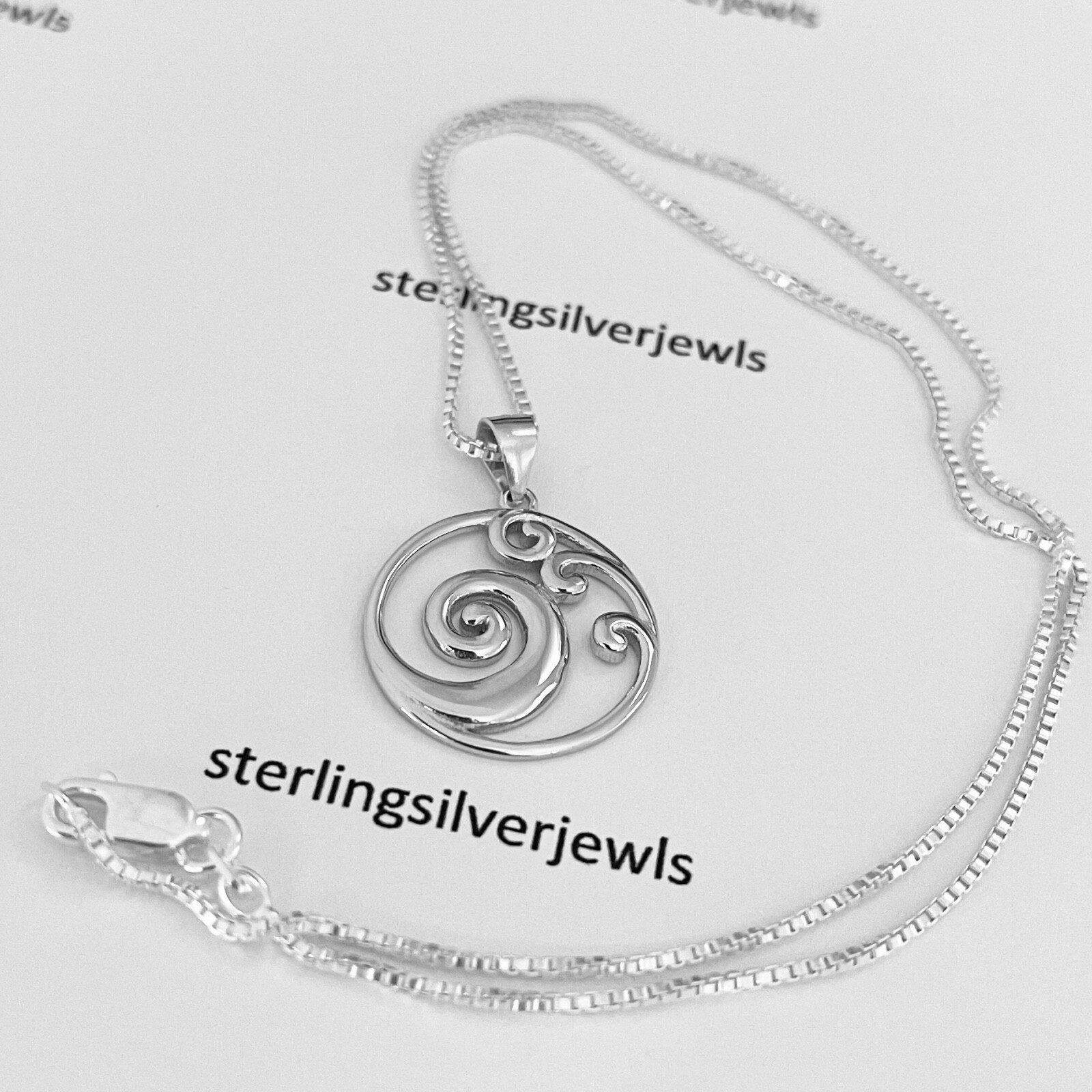 Sterling Silver Round Waves Necklace, Silver Necklaces, Ocean Wave Necklace