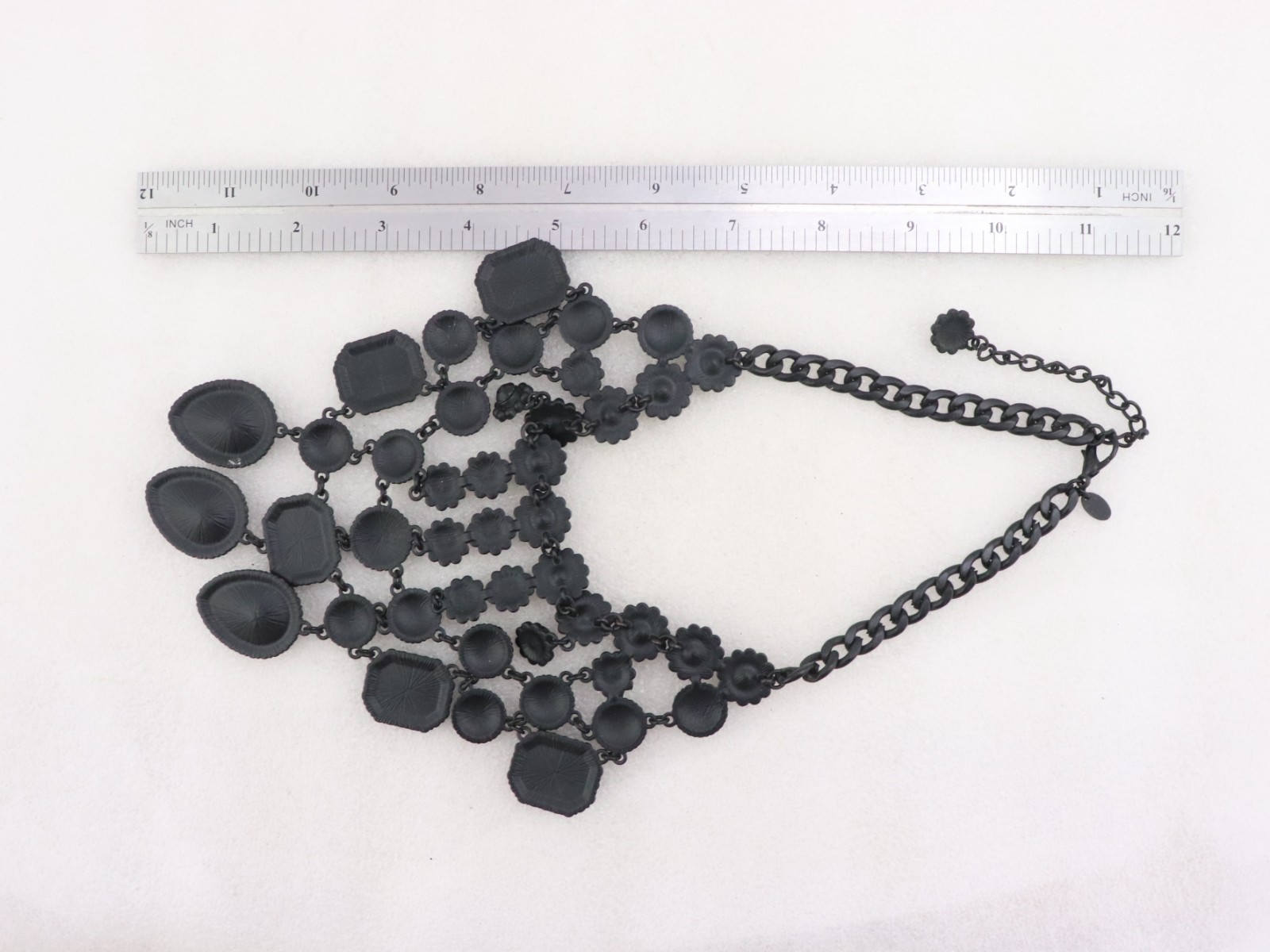17-20″ ZARA Black Crystal Glass Rhinestone Bib Metal Chain Necklace