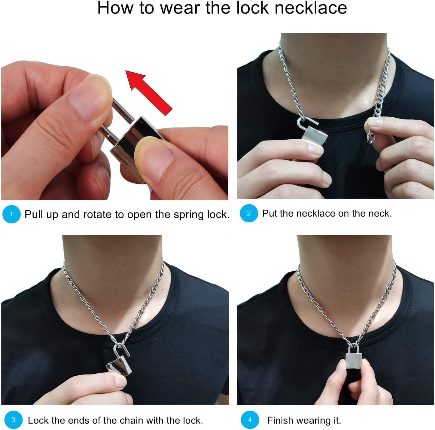 Padlock Necklace Stainless Steel Lock Chain for Men Women Silver 18-24 Inch