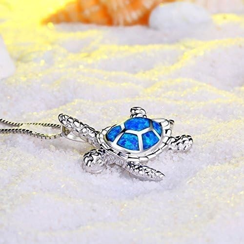 Fashionable Blue Opal Sea Turtle Pendant Necklace – Health & Longevity Symbol