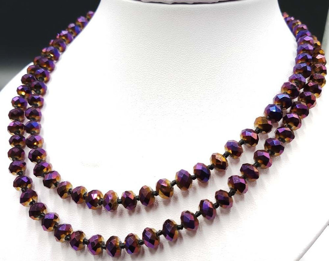 Long 38” 5x8mm Faceted AB Multicolor Crystal Gemstone Rondelle Beads Necklace