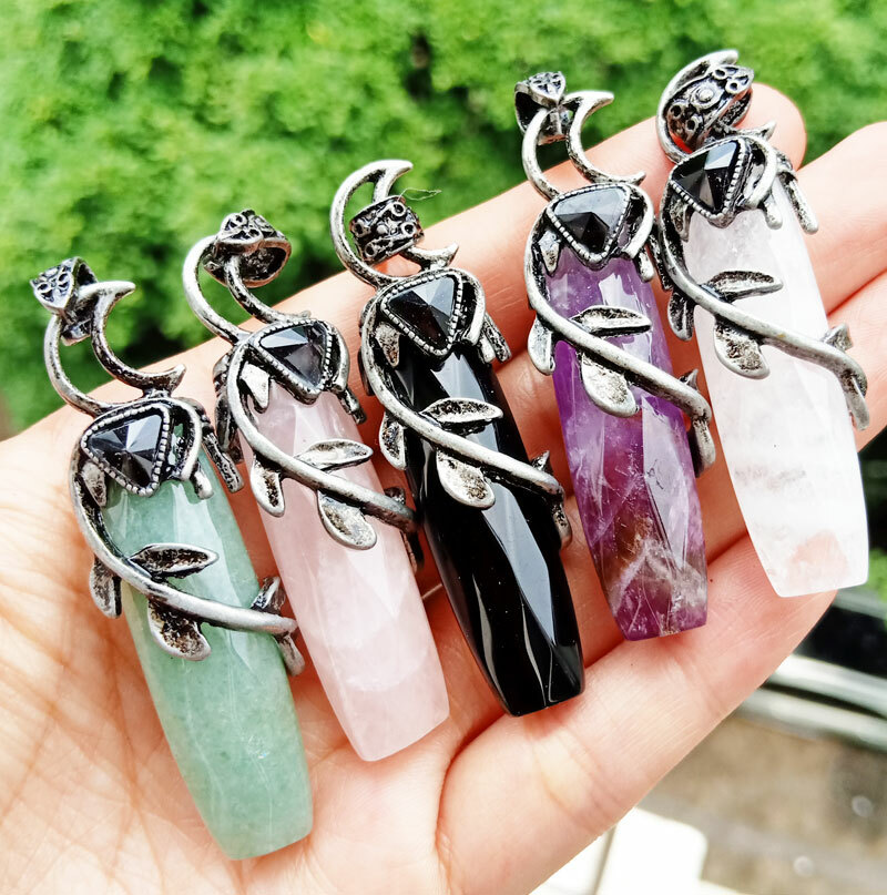 5pcs Obsidian Vary stone Faceted Pendants Chakra Reiki Healing Amulet Energy