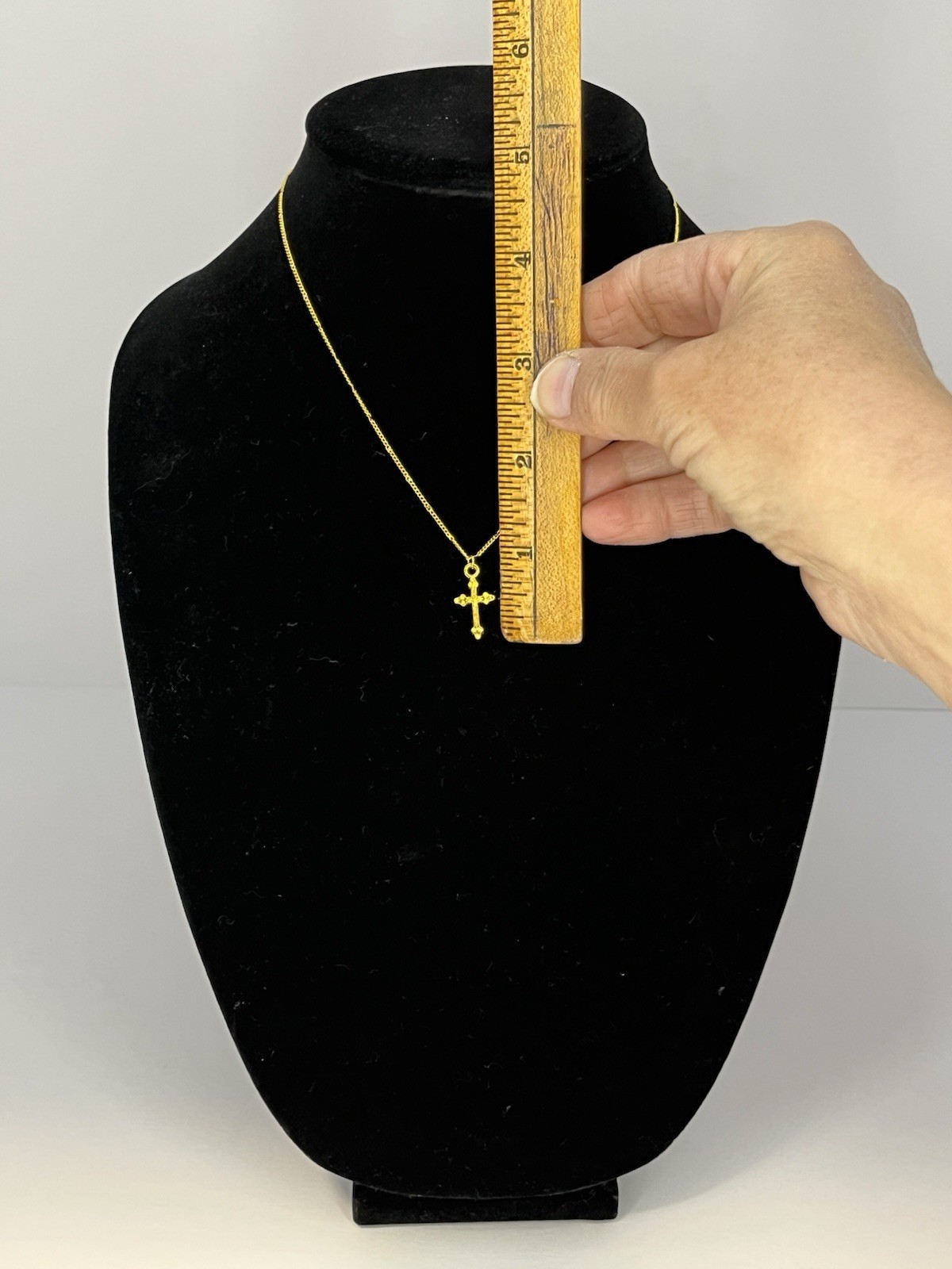 Gold Tone Pendant Charm Necklace, Metal Chain, Cross Shape, Undated Era