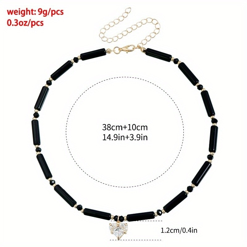 Women’s Zircon Heart Pendant Collarbone Chain Splicing Alloy Bead Necklace