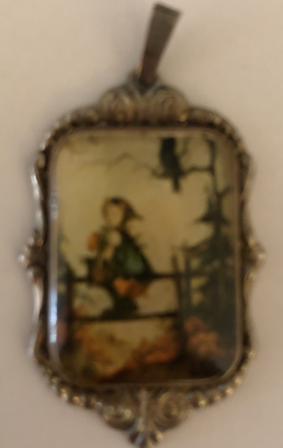 Hummel Pendant 1982 ARS Edition Little Girl On Fence West Germany Silver Plated