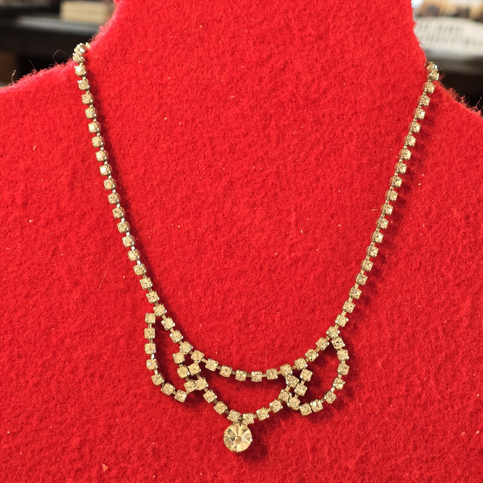 Rhinestone Choker Necklace 10K WGF 15″ Bezel/Prong Settings Open Back Vintage