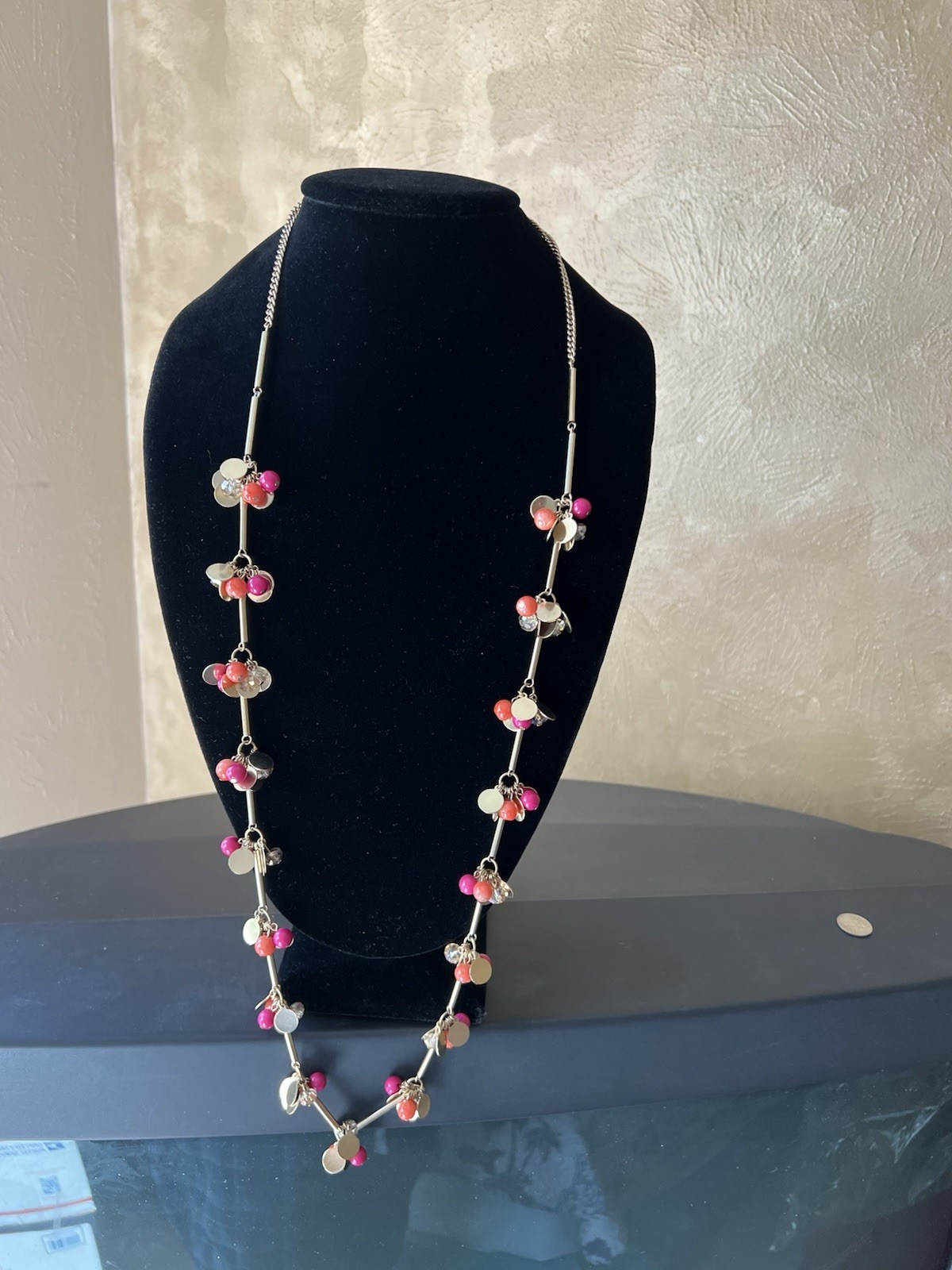 Vintage Designer Julia Golden Orange And Dark Pink Necklace