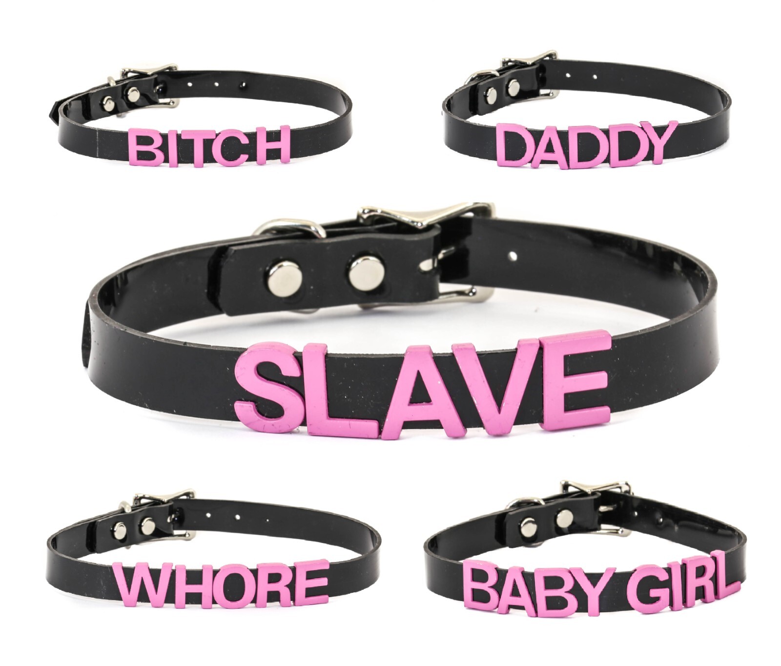 Black Vinyl Slave Name PVC Pink Bdsm-Choker-Slut-Collar-Choker-Adult-Kinky