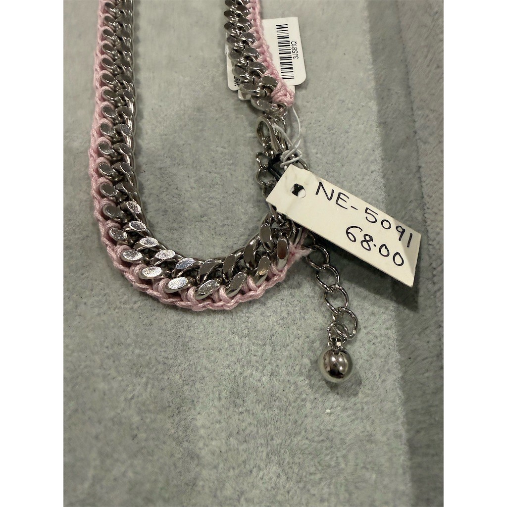Cara New York Necklace Pink Silver Cuban Link Chain 36 Coquette Vintage Style