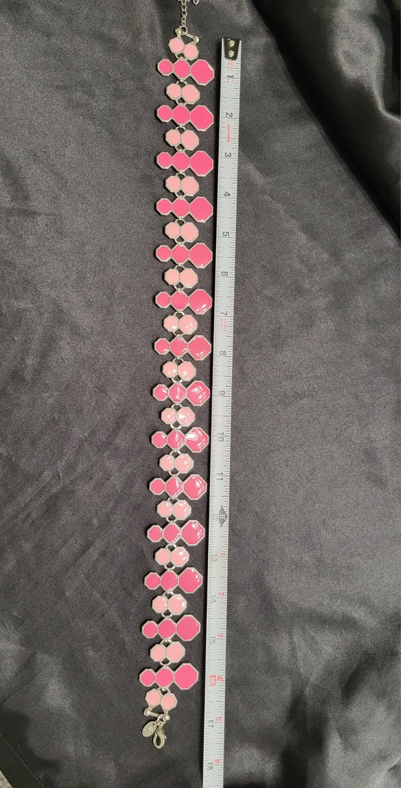 Chico’s Statement Necklace Pink Geometric Enamel Mosaic Chunky Choker Adjustable