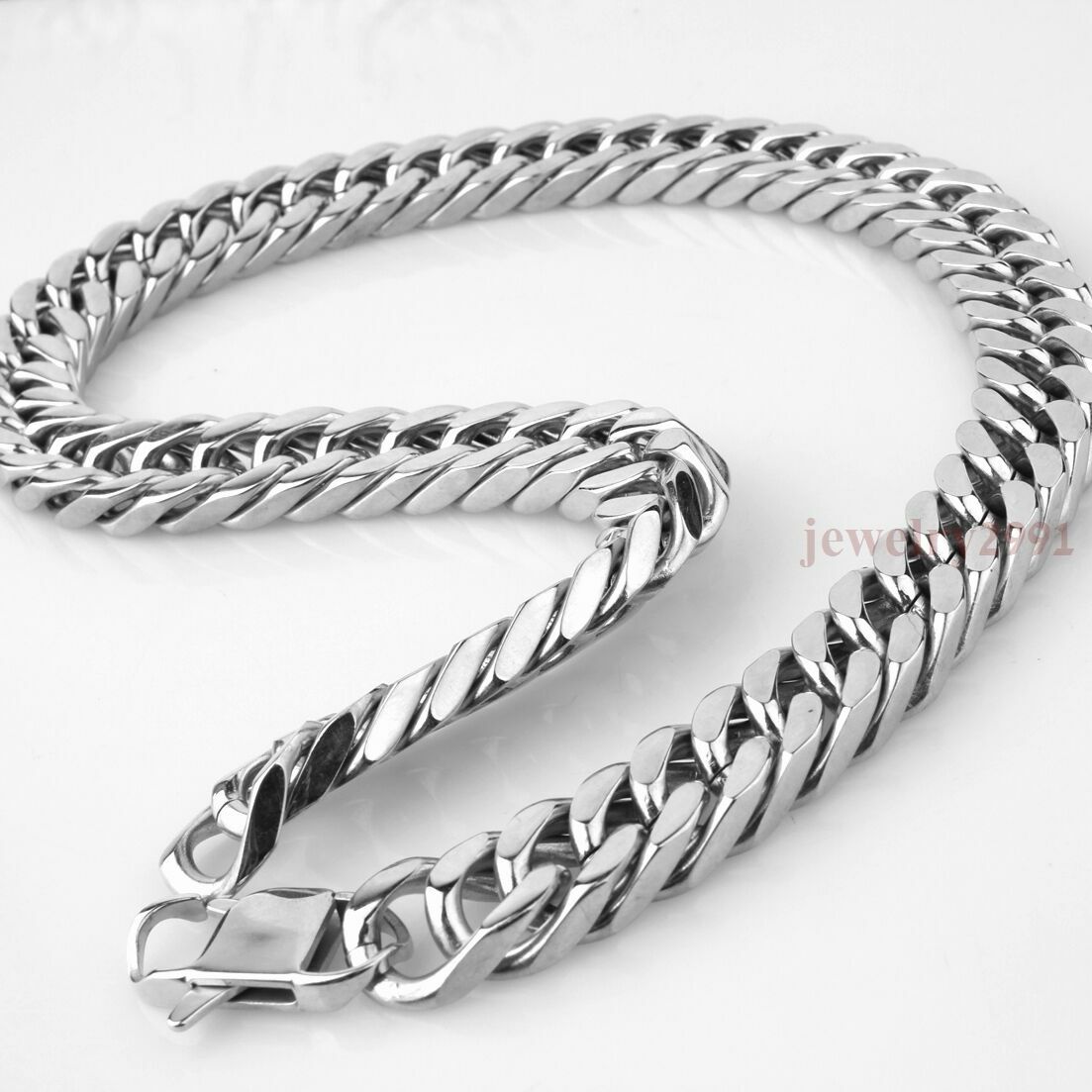 Men Stainless Steel Large Heavy Silver 17MM Curb Chain Link Necklace or Bracelet